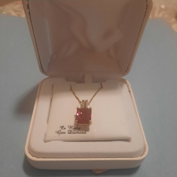 14k Gold Over Silver Lab-Created Ruby & Diamond Accent Pendant 18in - Picture 5 of 6